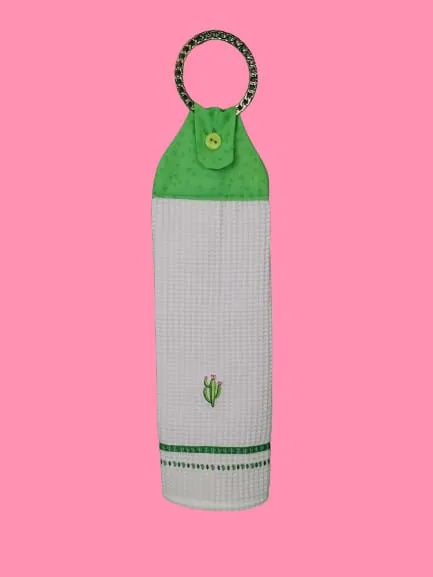 DIY pakket voor 2 gastendoekjes groen / wit met cactus